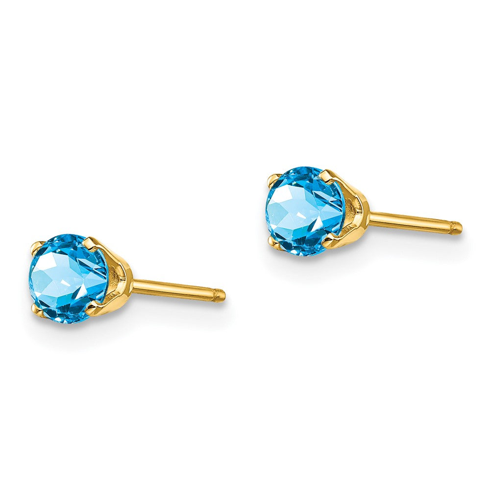 14K Yellow Gold 4mm December/Blue Topaz Post Earrings