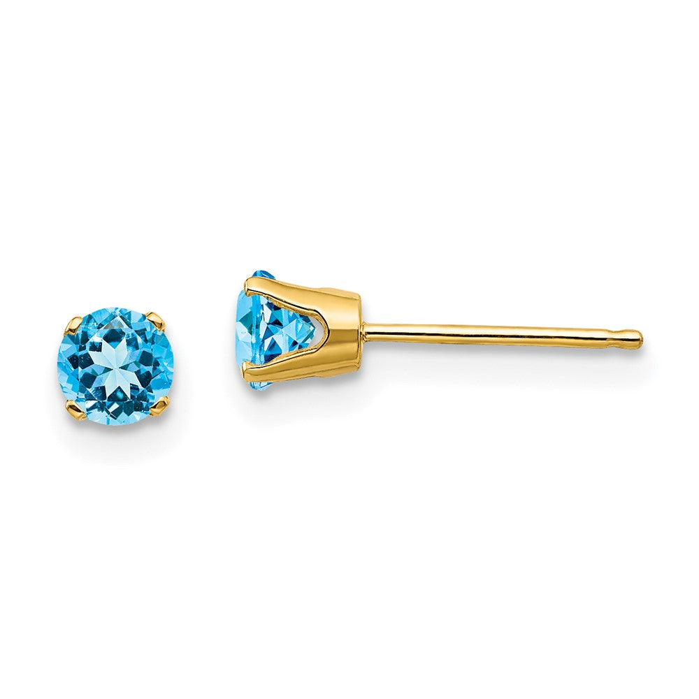 14K Yellow Gold 4mm December/Blue Topaz Post Earrings