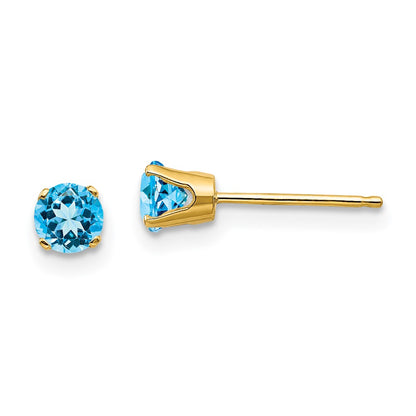 14K Yellow Gold 4mm December/Blue Topaz Post Earrings