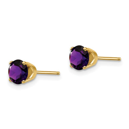 14K Yellow Gold 5mm Amethyst Earrings February