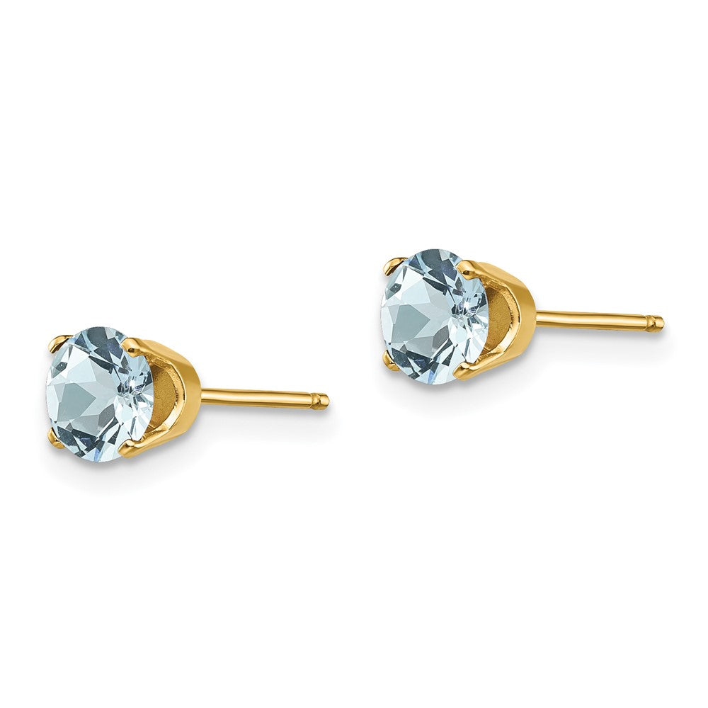 14K Yellow Gold 5mm Aquamarine Earrings March