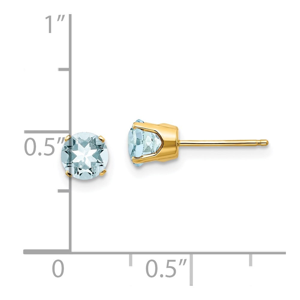 14K Yellow Gold 5mm Aquamarine Earrings March