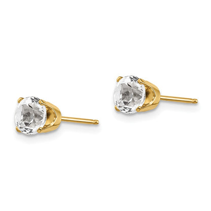 14K Yellow Gold 5mm White Topaz Earrings April