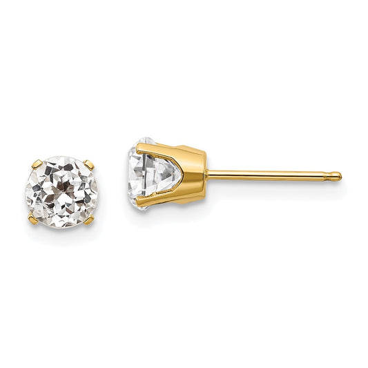 14K Yellow Gold 5mm White Topaz Earrings April