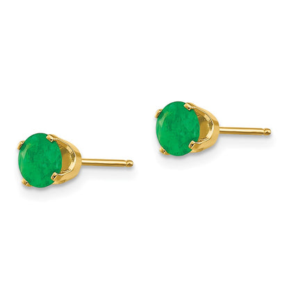 14K Yellow Gold 5mm Natural Emerald Earrings May