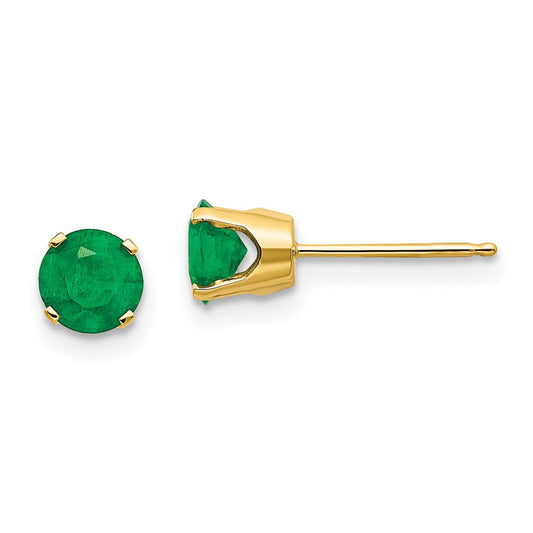 14K Yellow Gold 5mm Natural Emerald Earrings May