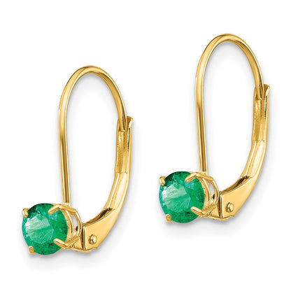 14K Yellow Gold 4mm Round May/Emerald Leverback Earrings