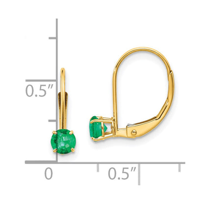14K Yellow Gold 4mm Round May/Emerald Leverback Earrings