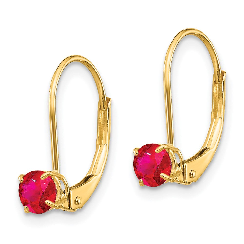 14K Yellow Gold 4mm Round July/Ruby Leverback Earrings