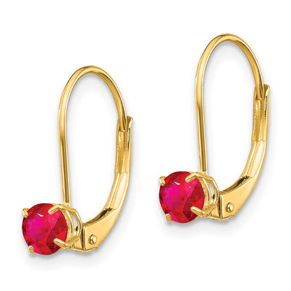 14K Yellow Gold 4mm Round July/Ruby Leverback Earrings
