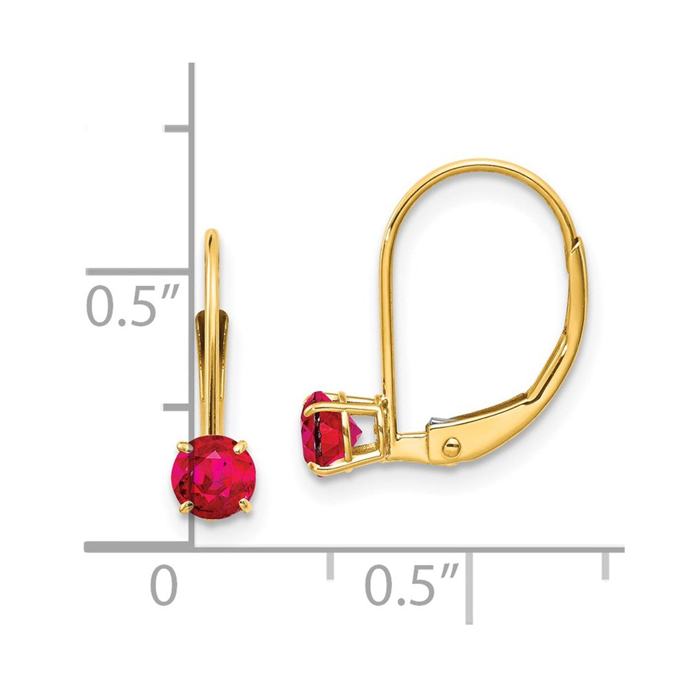 14K Yellow Gold 4mm Round July/Ruby Leverback Earrings