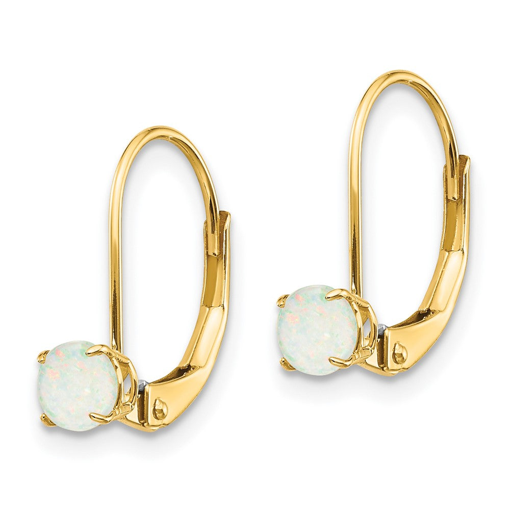 14K Yellow Gold 4mm Round October/Opal Leverback Earrings