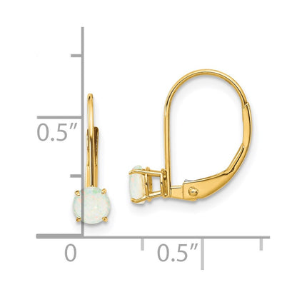 14K Yellow Gold 4mm Round October/Opal Leverback Earrings