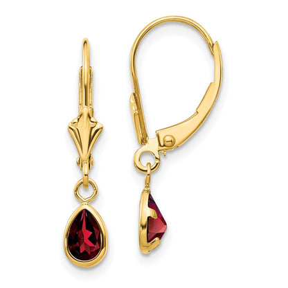 14K Yellow Gold 6X4mm Garnet/January Earrings