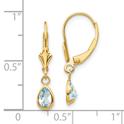 14K Yellow Gold 6X4mm March/Aquamarine Earrings