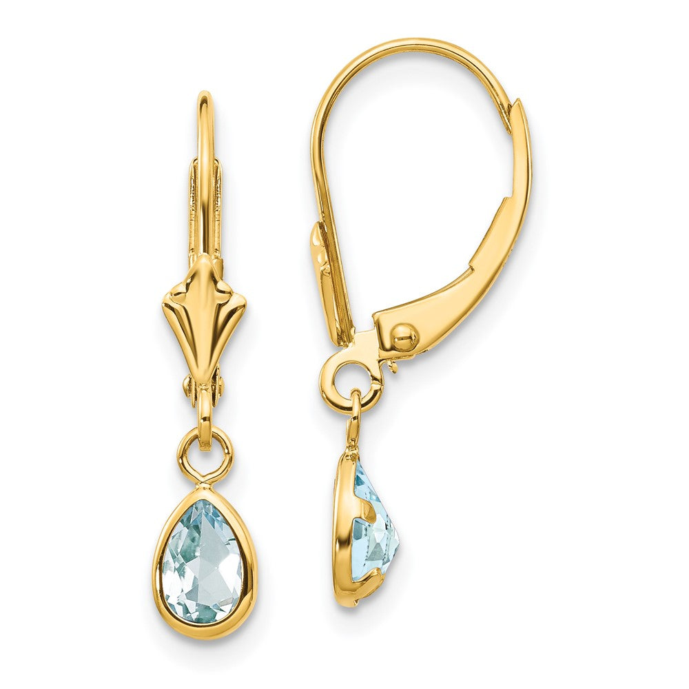 14K Yellow Gold 6X4mm March/Aquamarine Earrings