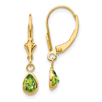 14K Yellow Gold 6X4mm August/Peridot Earrings