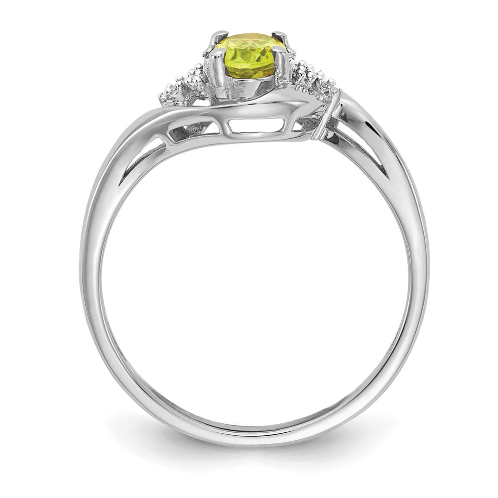 14k White Gold Peridot and Real Diamond Ring