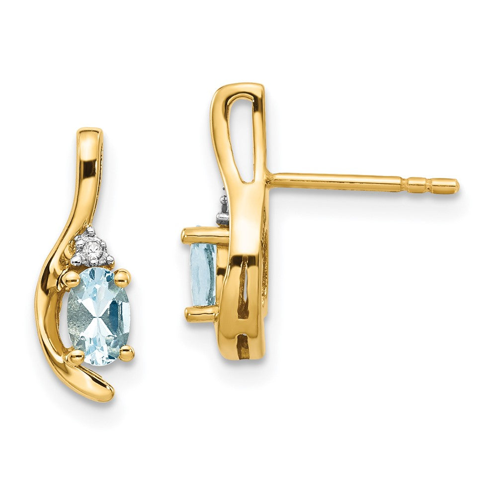 14K Yellow Gold Aquamarine And Diamond Post Earrings