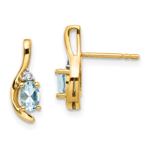 14K Yellow Gold Aquamarine And Diamond Post Earrings