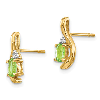 14K Yellow Gold Peridot And Diamond Post Earrings