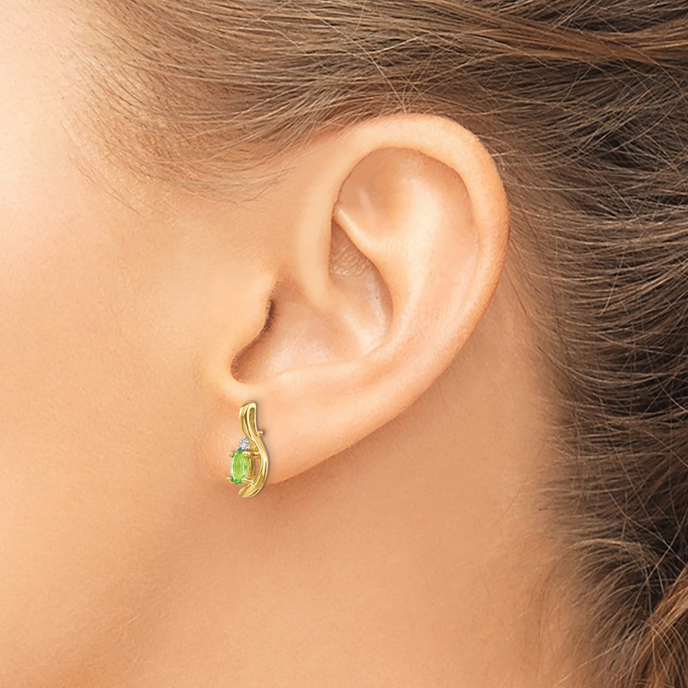 14K Yellow Gold Peridot And Diamond Post Earrings