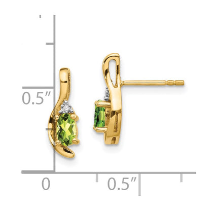 14K Yellow Gold Peridot And Diamond Post Earrings