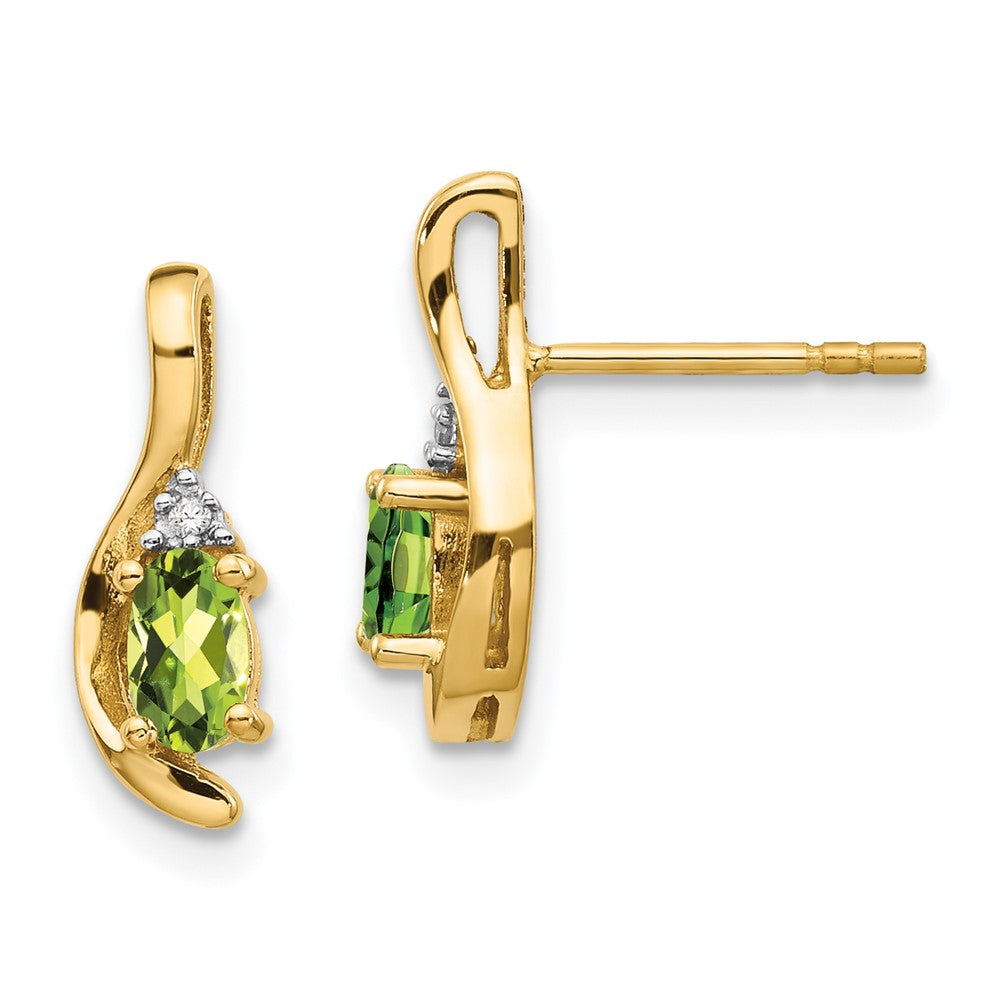 14K Yellow Gold Peridot And Diamond Post Earrings