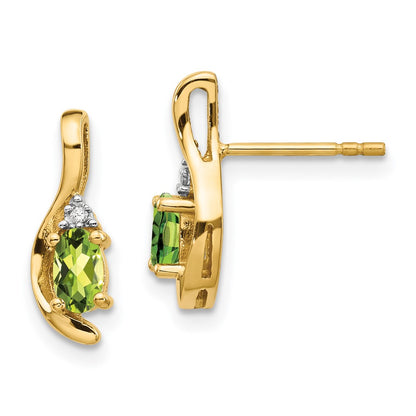 14K Yellow Gold Peridot And Diamond Post Earrings