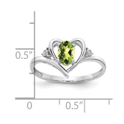 14K White Gold Peridot And Diamond Heart Ring