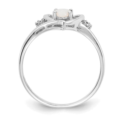 14k White Gold Opal and Real Diamond Heart Ring