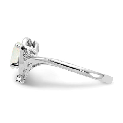 14k White Gold Opal and Real Diamond Heart Ring