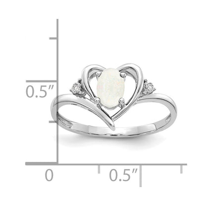 14k White Gold Opal and Real Diamond Heart Ring