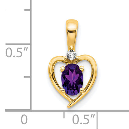 14K Yellow Gold Amethyst And Diamond Heart Pendant