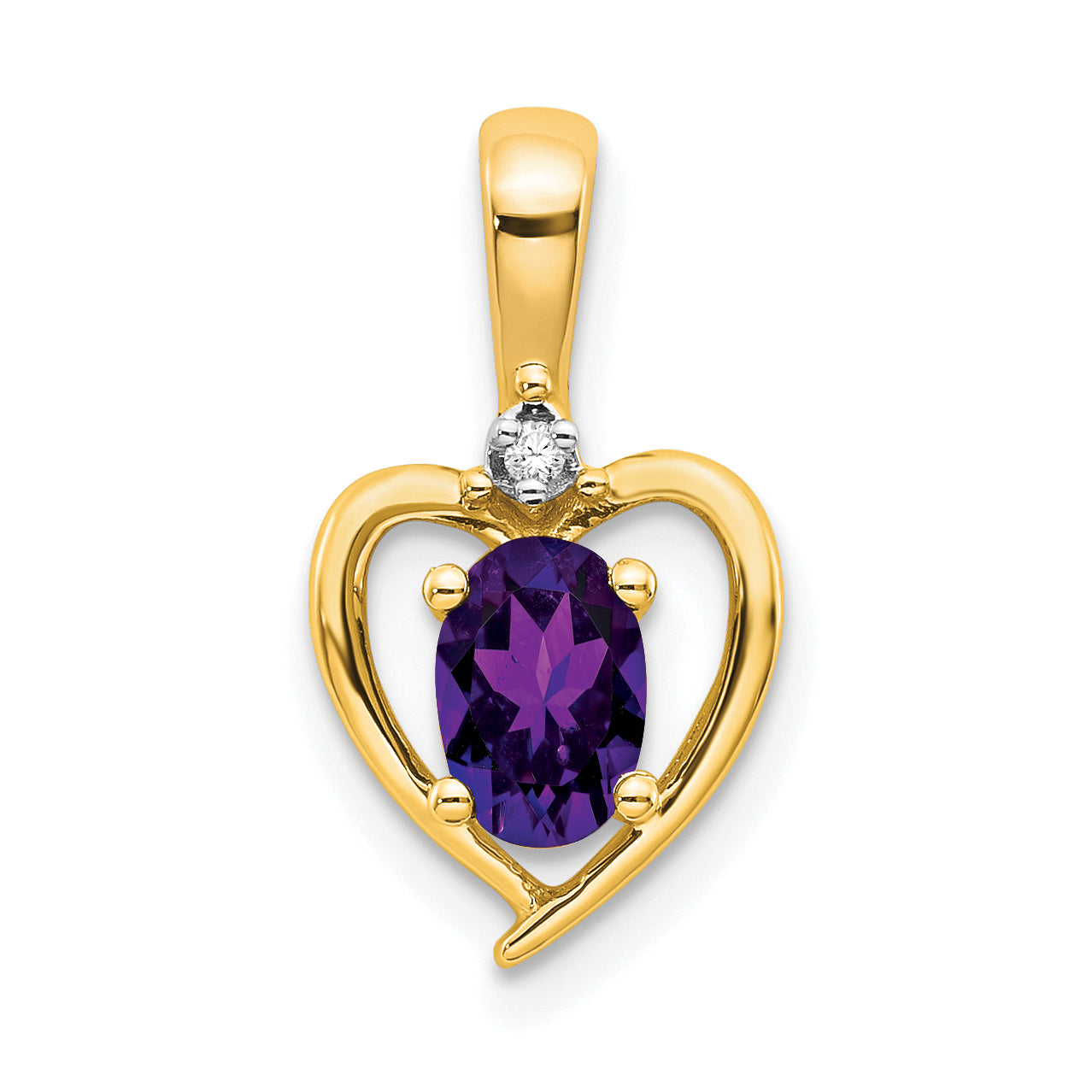 14K Yellow Gold Amethyst And Diamond Heart Pendant