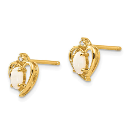 14K Yellow Gold Opal And Diamond Heart Earrings