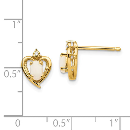 14K Yellow Gold Opal And Diamond Heart Earrings