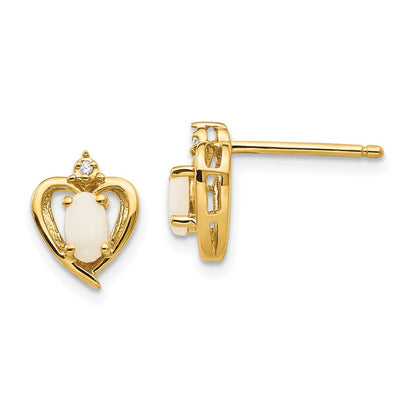 14K Yellow Gold Opal And Diamond Heart Earrings
