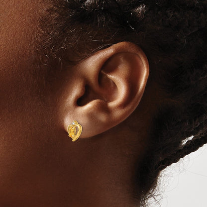 14K Yellow Gold Citrine And Diamond Heart Earrings
