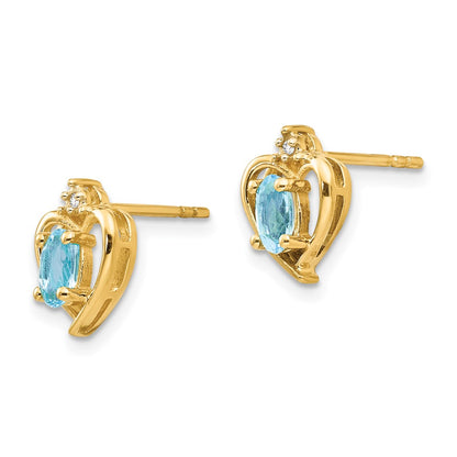 14K Yellow Gold Blue Topaz And Diamond Heart Earrings