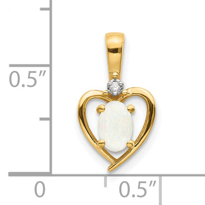 14K Yellow Gold Opal And Diamond Heart Pendant