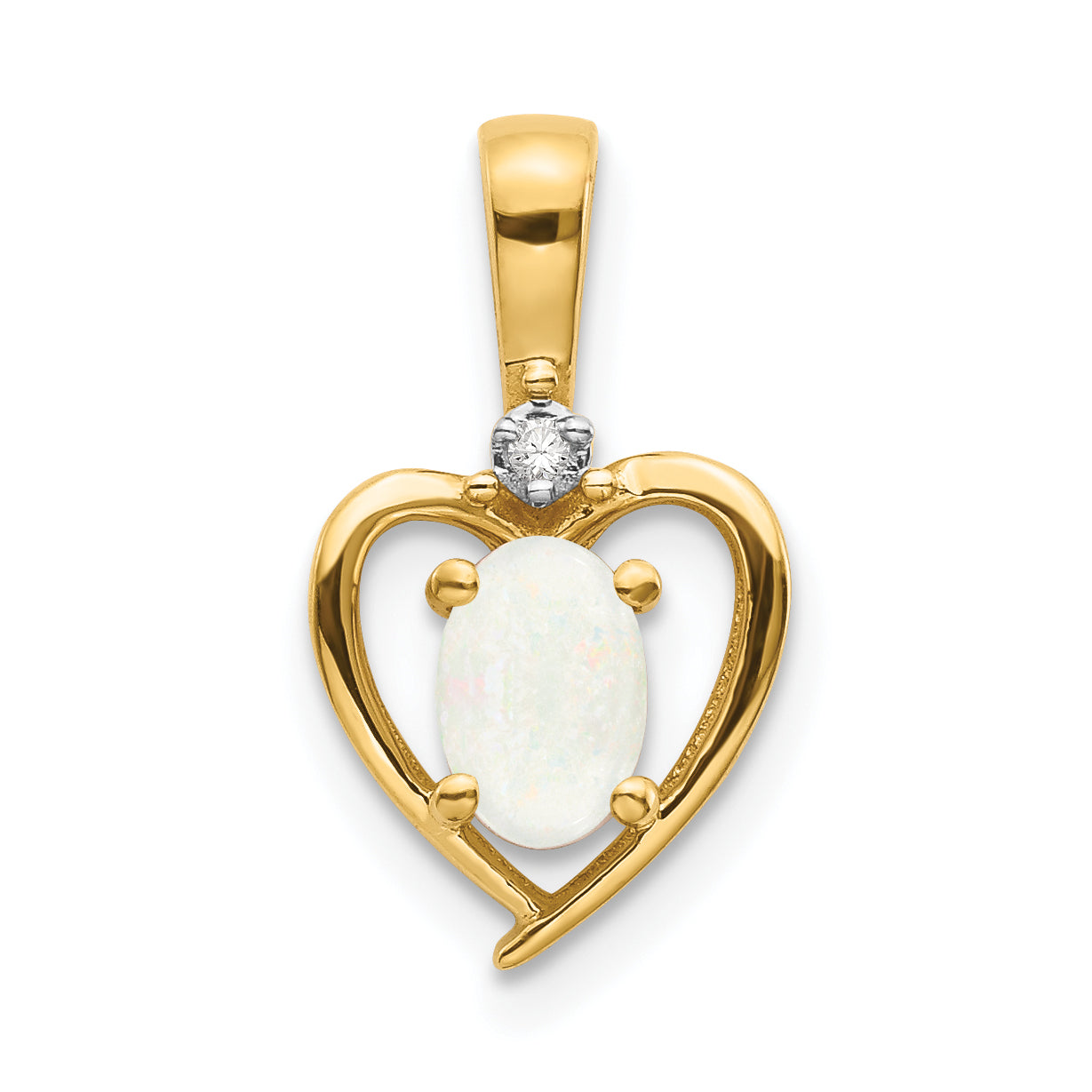 14K Yellow Gold Opal And Diamond Heart Pendant
