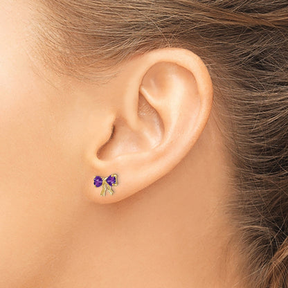14K Yellow Gold Polished Amethyst Bow Post Earrings