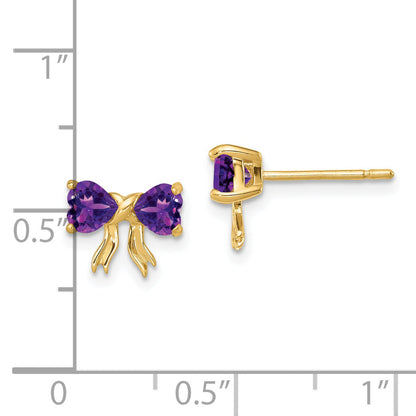 14K Yellow Gold Polished Amethyst Bow Post Earrings