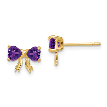 14K Yellow Gold Polished Amethyst Bow Post Earrings