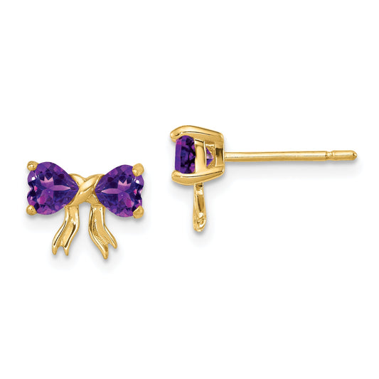 14K Yellow Gold Polished Amethyst Bow Post Earrings