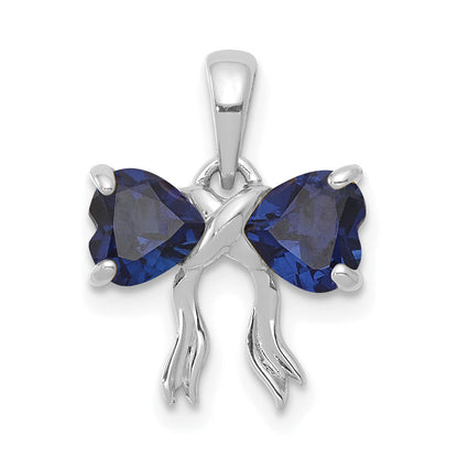 14k White Gold 14k White Gold Polished Created Sapphire Bow Pendant