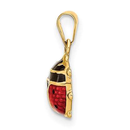 14K Yellow Gold Polished Red/Black Enamel Ladybug Pendant