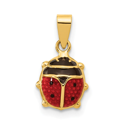 14K Yellow Gold Polished Red/Black Enamel Ladybug Pendant