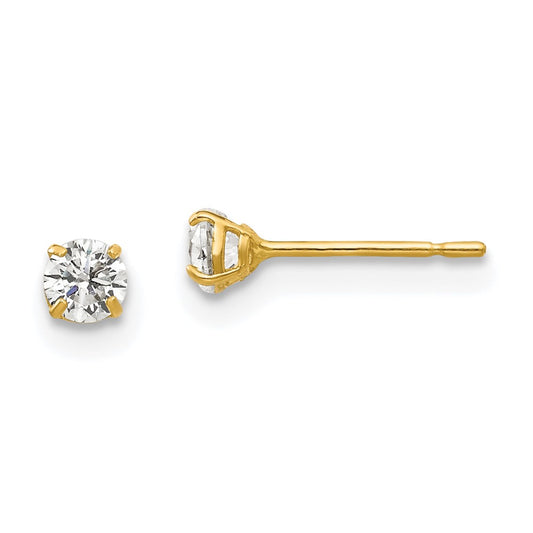 14K Yellow Gold 3mm Round Cz Post Earrings